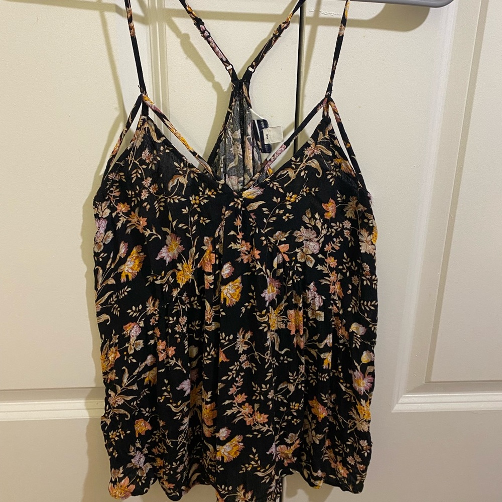 American Eagle Outfitters Women’s Strappy Black Floral Tank Like New Size Medium